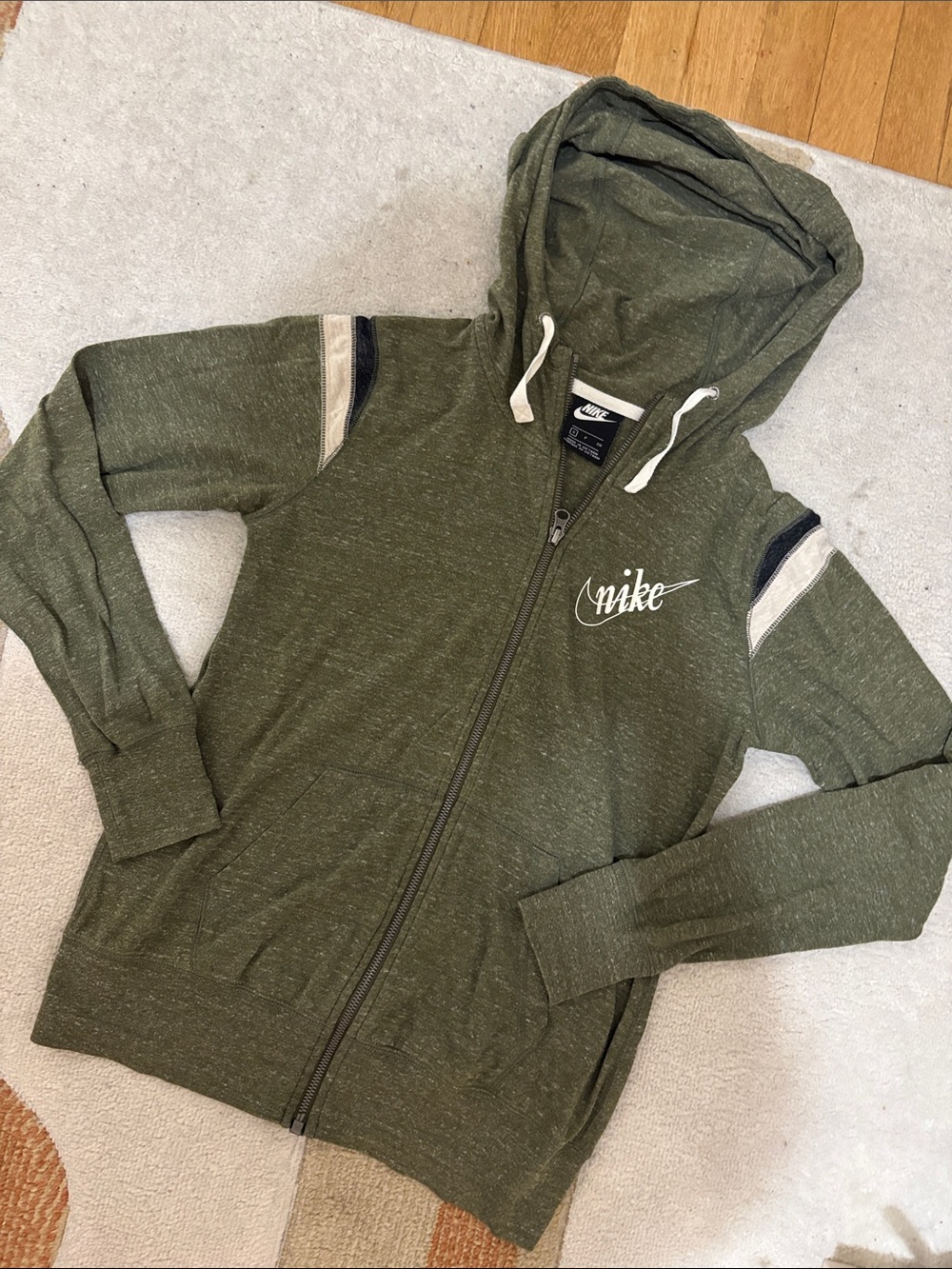 Nike Olive Heather Full-Zip Hoodie with Stripe Accents